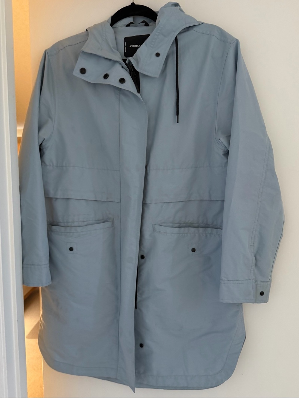 Everlane Pale Blue Hooded Trench Coat